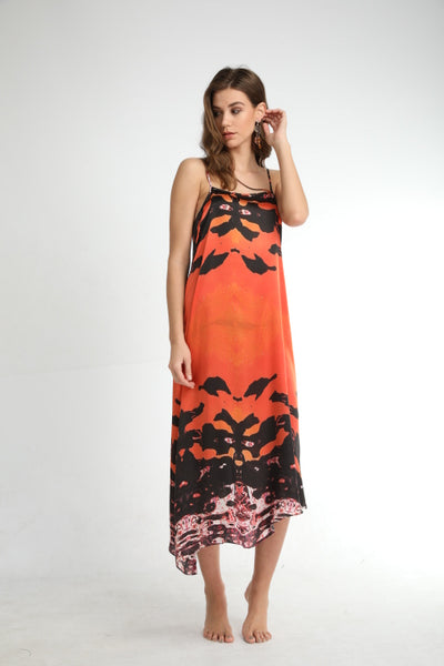 'Hydra Sunset'  Silk Long Assymetric Dress