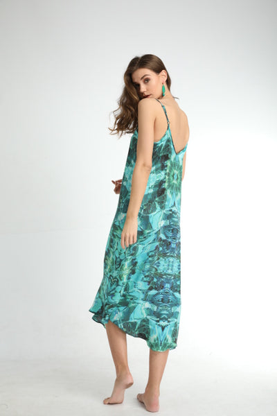 'Hydra Sunrise' Silk Long Assymetric Dress